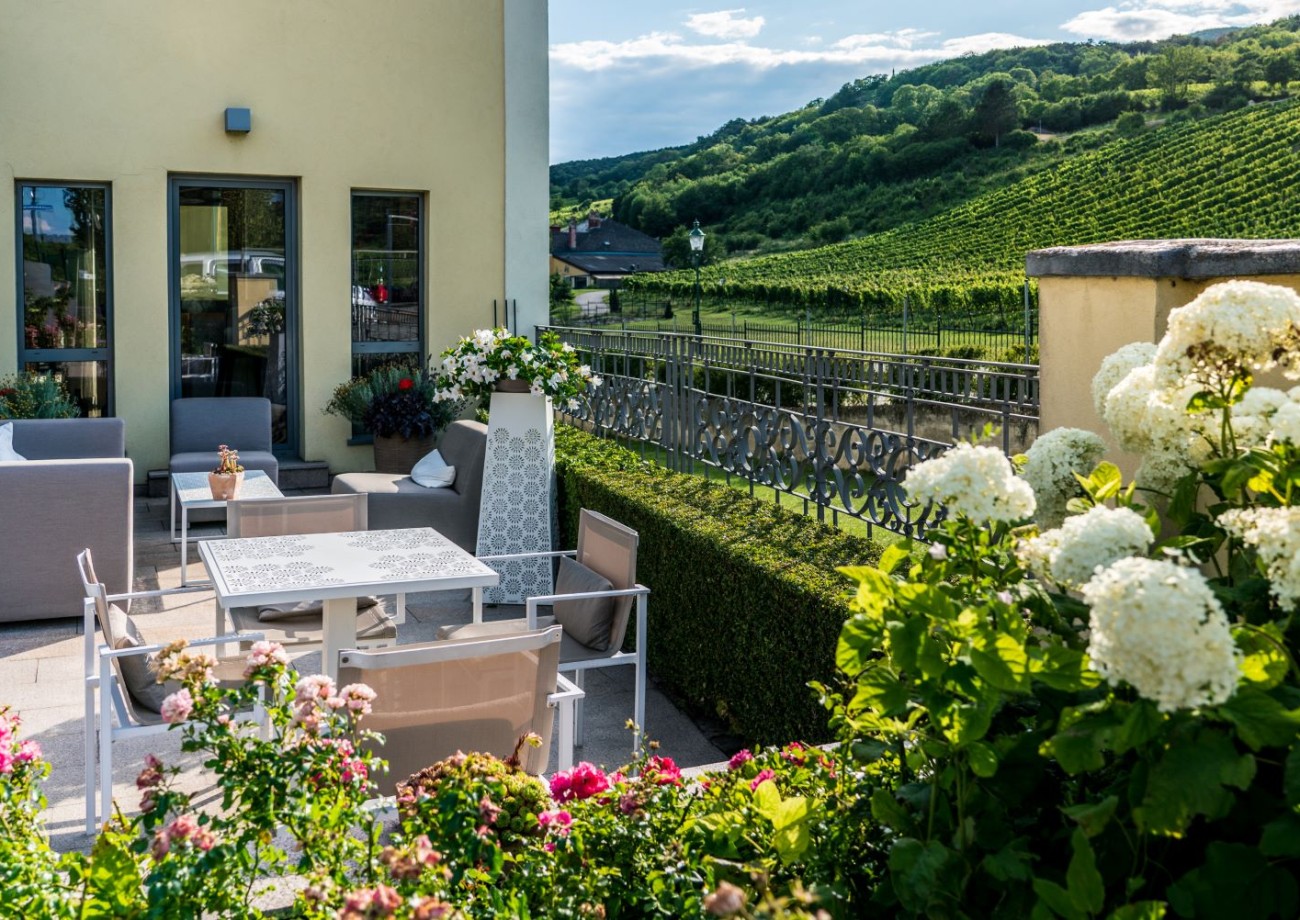 Terrasse mit Blick auf die Weinberge