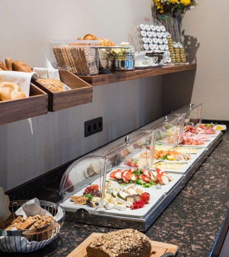 Sausage and cheese at the buffet