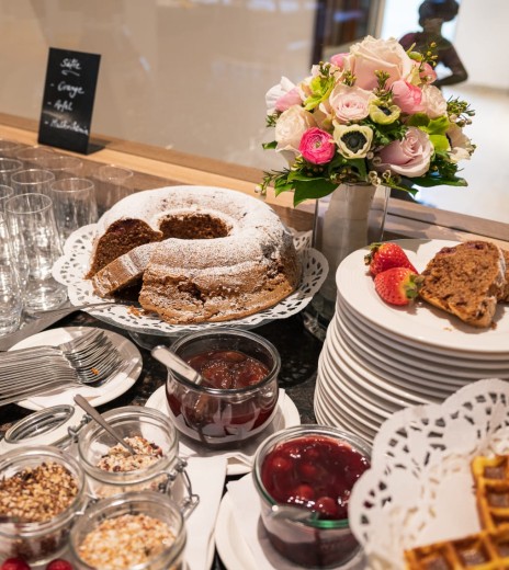 Desserts at the breakfast buffet in Hotel Turmhof
